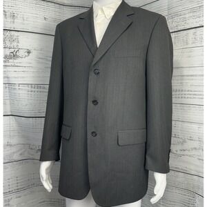 Wall Street Collection Mens 2‎ Piece Suit 42R Jacket 38x30 Charcoal Pinstripe